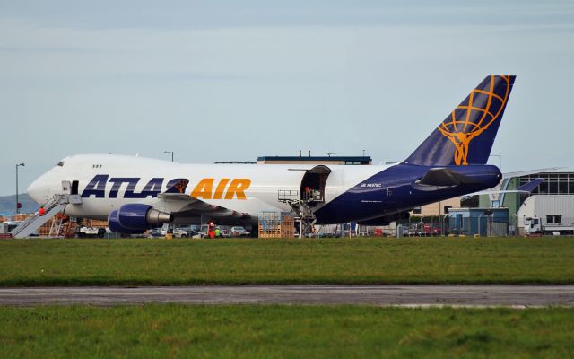 N497MC — - atlas air b747-4f n497mc getting ready to take on nearly 2000 sheep for its journey from shannon 2/10/14.