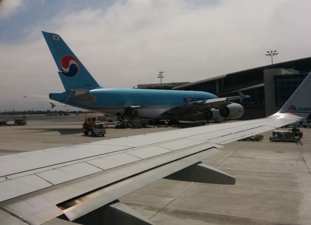 Airbus A380-800 (HL7614) - HL 7614 spotted at KLAX from a departing AAL flight