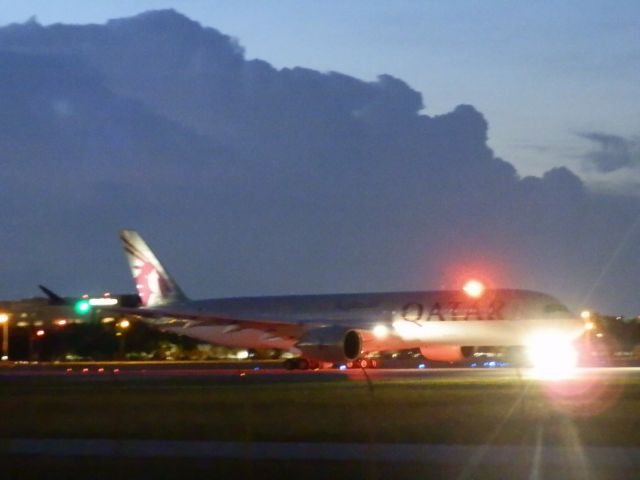 Airbus A350-900 (A7-ALI) - The night departure of Qatar Airways New A350-900 Reg#A7-ALI To Doha