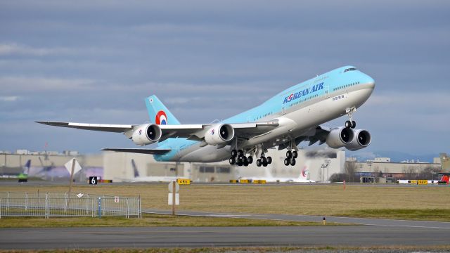 BOEING 747-8 (HL7636) - KAL28D on rotation from Rwy 16R beginning its delivery flight to RKSI / ICN on 1/25/16. (ln 1527 / cn 40909).