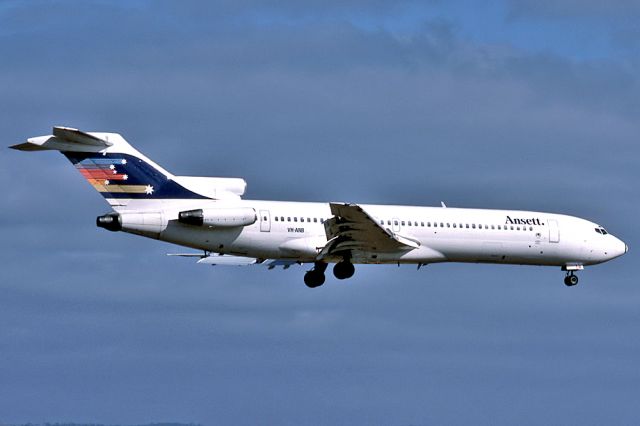 Cirrus SR-22 (VH-ANB) - ANSETT AUSTRALIA AIRLINES - BOEING 727-277/ADV - REG : VH-ANB (CN 22642/1759) - ADELAIDE INTERNATIONAL AIRPORT SA. AUSTRALIA - YPAD 12/2/1988 35MM SLIDE CONVERSION USING A LIGHTBOX AND A NIKON L810 DIGITAL CAMERA IN THE MACRO MODE.