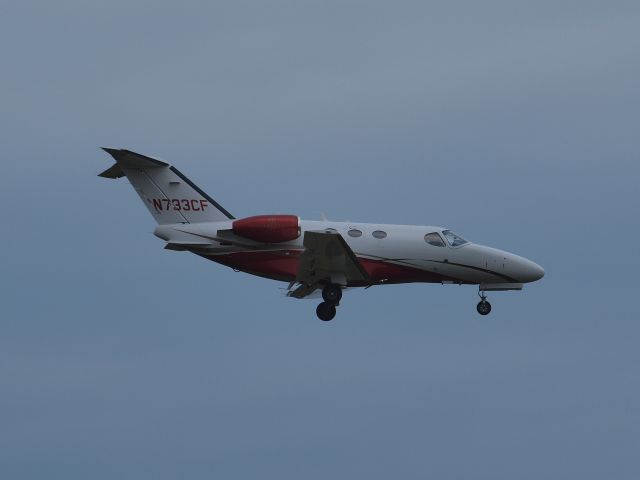 Cessna Citation Mustang (N733CF) - New aircraft ( Cessna Mustang 510) for registration..seen landing on Runway 19 during stormy skies on 7/14/2018