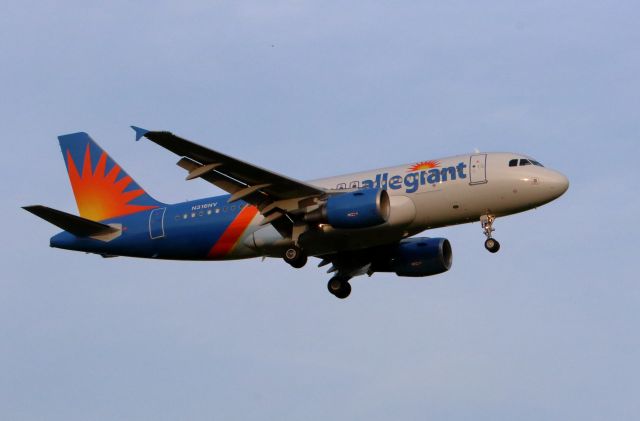 Airbus A319 (N316NV) - Allegiant Airbus A-319 short final runway 22 at KLEX Lexingtons Bluegrass Airport.