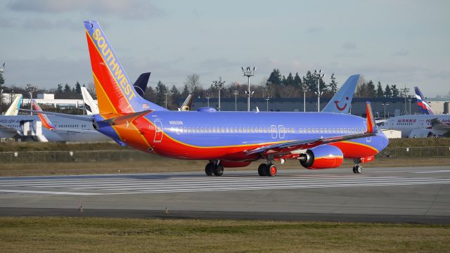 Boeing 737-800 (N8608N) - SWA8700 to KPHX begins its takeoff roll on runway 16R on 2/1/13. The new aircraft will be going into passenger service after having wifi installed at ATS. (LN:4323 c/n 336638).