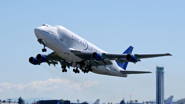 Boeing Dreamlifter (N718BA) - GTI4512 on rotation from Rwy 34L beginning a flight to RJGG/NGO on 3/29/16. (LN:932 / cn 27042).