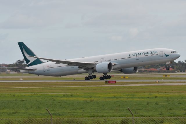 BOEING 777-300ER (B-KPR) - Adelaide, South Australia, June 7, 2020. Cathay Pacific's first departure of renewed cargo services from Adelaide rotates off runway 05 bound for Hong Kong.