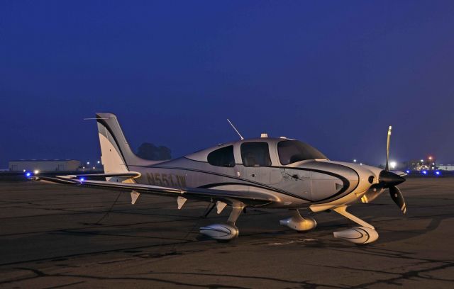 Cirrus SR-22 (N551JW) - Early morning on the Merced Regional Airport tie-down ramp.