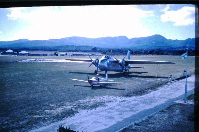 VH-AAH — - Aerial Agriculture Bristol Freighter at Flinders Island, circa 1958. Aerial Agriculture operated VH-AAH from Sydney to Tasmania and return until the aircraft was written off in a landing accident at Wollongong in Dec 1961. Tas Aero Club SAAB safir VH-AHA in front