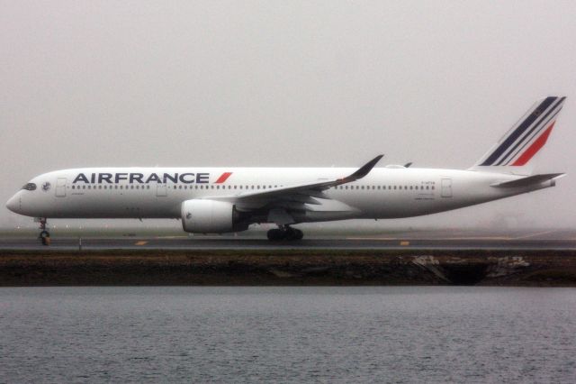 Airbus A350-900 (F-HTYN) - Chambord departing a rainy/foggy BOS on 4/26/22.