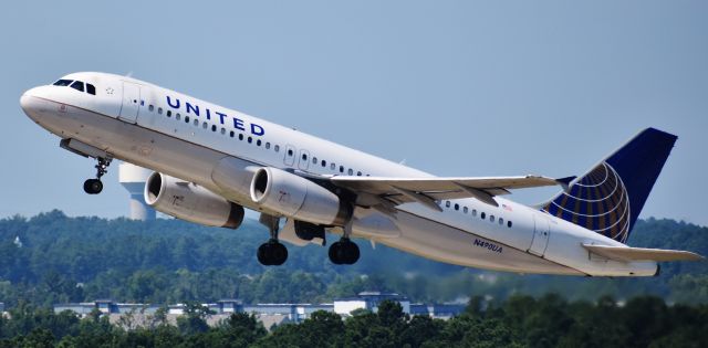 Airbus A320 (N490UA) - United bus headed to IAD, taken from the RDU parking deck, 8/26/18.