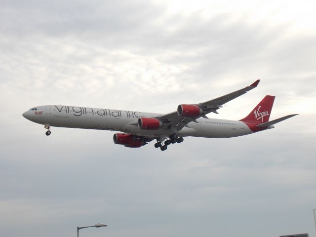 Airbus A340-600 (G-VGAS) - early morning shot on May-11-2015 at Enfield Roundabout, TW6 Hounslow