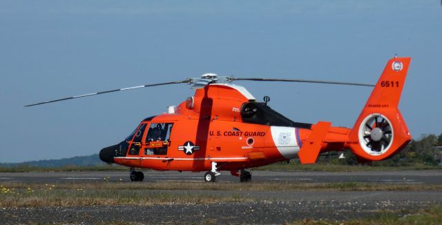 N6511 — - Taxiing for departure is this Atlantic City NJ based United States Coast Guard Aerospatiale MH-65E Dolphin Rotorcraft in the Autumn of 2023.