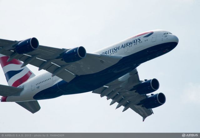 F-WWSK — - The British Airways A380 performing its flight demo on second day at the Paris Air Show 2013