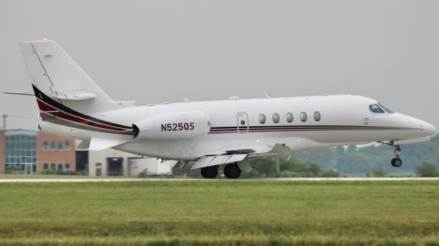 Cessna Citation Latitude (N525QS) - “Execjet 525” touching down on 09 during a rather gloomy evening. br /br /EJA525. N525QS. 2016 Cessna 680A Citation Latitude. NetJets. KVPZ. 6/6/23.