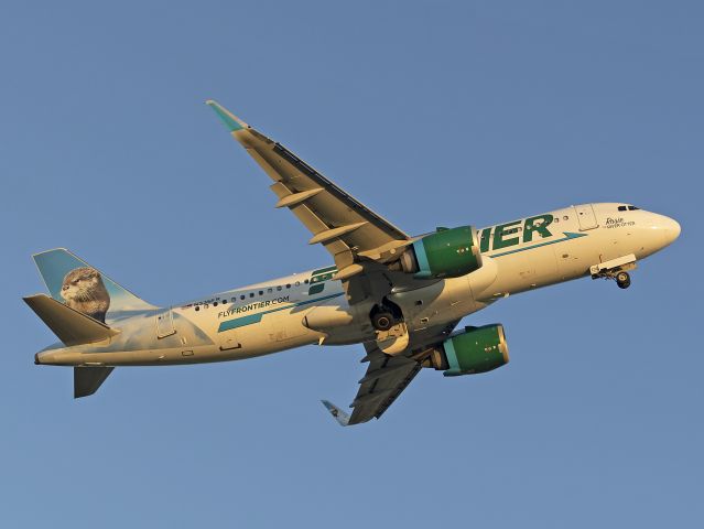 Airbus A320neo (N336FR) - FFT2425, Rosie the River Otter, an A320neo, departing RWY 24R bound for Southwest Florida Intl – KRSW Monday night, 22 Aug 2022.