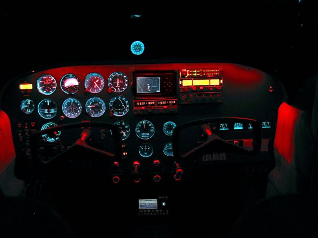 Cessna 175 Skylark (N7688M) - New panel at night, designed and built by my son at Howard aviation located at KPOC. This is in our 1959 Cessna 175.