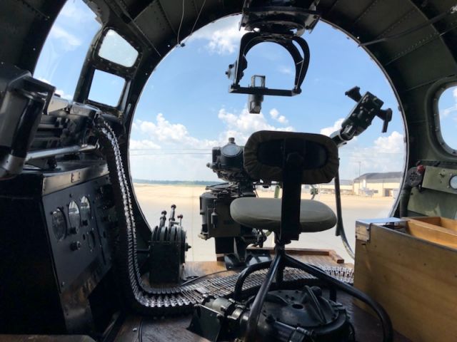 Boeing B-17 Flying Fortress (23-1909) - B-17, Bombardier chair & site, atop front belly turret  . At Springfield, IL. 2018. br /Army Air Corps,. A part of history.