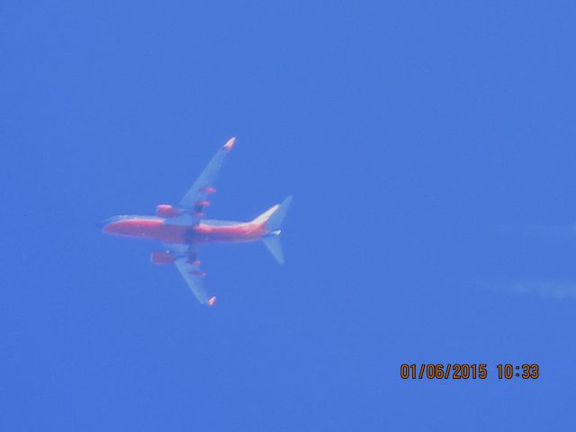 Boeing 737-700 (N733SA) - Southwest Airlines flight 508 from ATL to DEN over Baxter Springs Kansas (78KS) at 34,000 feet.