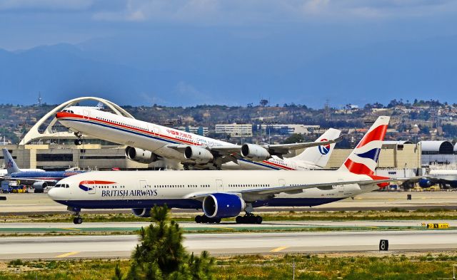 BOEING 777-300 (G-STBA) - G-STBA British Airways Boeing 777-336/ER (cn 40543/995)  B-6050 China Eastern Airlines Airbus A340-642 (cn 468)  Los Angeles International Airport (IATA: LAX, ICAO: KLAX, FAA LID: LAX) TDelCoro April 12, 2012