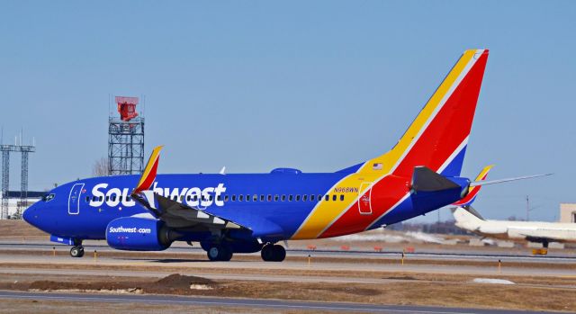 Boeing 737-700 (N968WN) - Southwest 737-700 Taxing at MSP Airport impending its destination to Denver. 