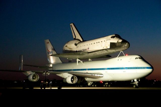 N905NA — - Space Shuttle Endeavour departs Houston Ellington Field at sunrise on September 20, 2012