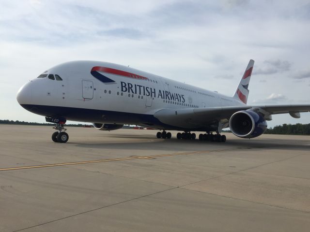 Airbus A380-800 (G-XLED) - Remote stand R-9 for weather diversion.