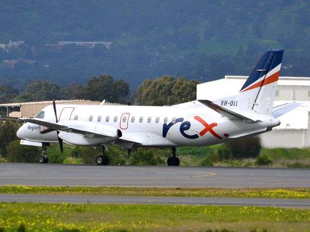 Saab 340 (VH-OLL) - Rolling for take off on runway 05. Thursday 12th July 2012.