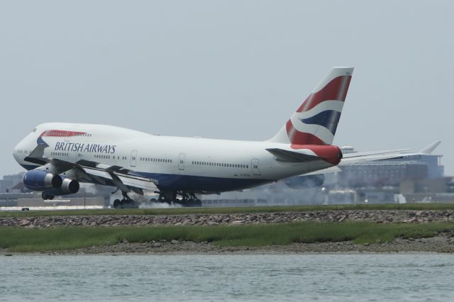 Boeing 747-400 (G-BYGG) - July 12, 2015 - touchdown at Boston Logan 