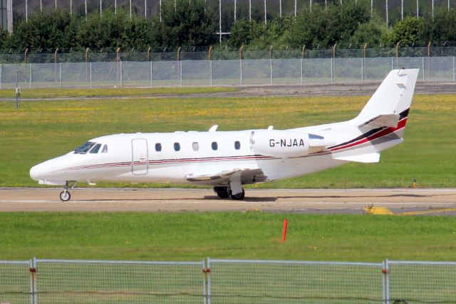 Cessna Citation Excel/XLS (G-NJAA) - NetJets UK Citation XLS lining up to depart rwy 24 on 10-Aug-21 heading for EGPF as NJU720Q.