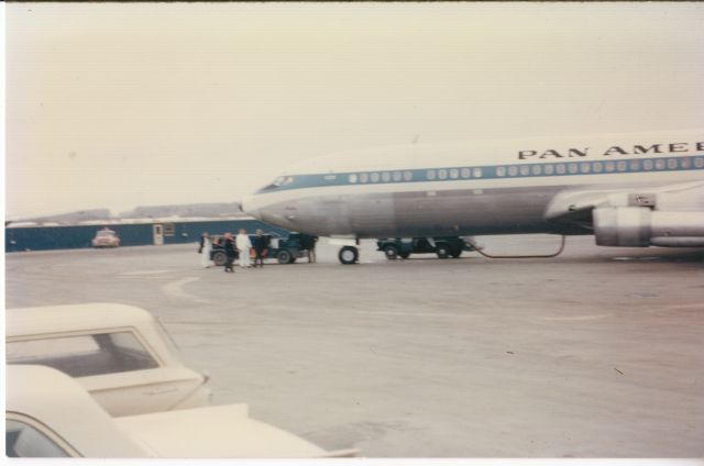 Boeing 707-300 (N790PA) - Departing Anchorage for Tokyo  1965  Our first 707B Fan jet at ANC from SFO     NOTE  This is a 300B  fan jet  not 100!!!!!