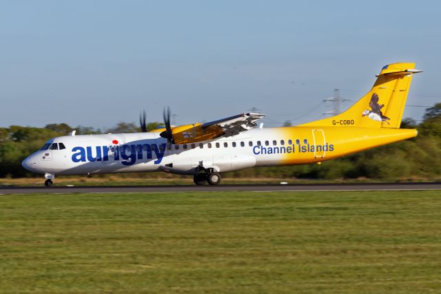 ATR ATR-72 (G-COBO) - AUR678 arriving on the evening flight from Guernsey in the Channel Islands.