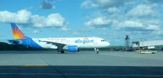 Airbus A320 (N216NV) - Just push-backed for departure is this 2000 allegiant Airbus 320-214 in the Spring of 2022.