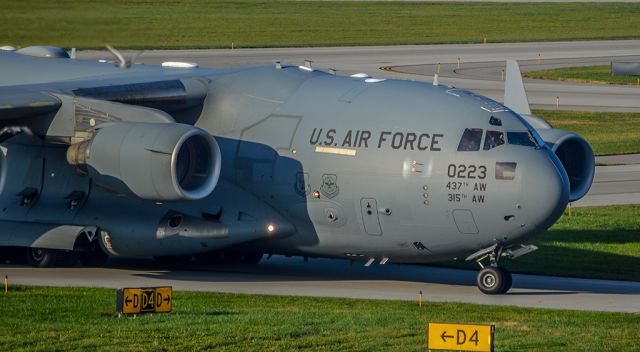 Boeing Globemaster III (10-0223) - RCH503T taxiing in to pick up cargo after a POTUS visit the day before.