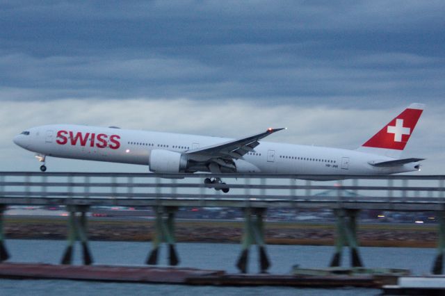 BOEING 777-300ER (HB-JNE) - One of many JFK weather diversions to BOS on 11/13/21.