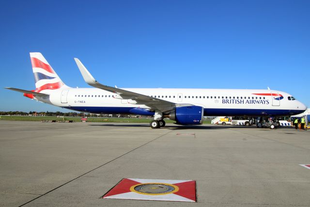 Airbus A321neo (G-TNEA) - Parked on Stand 558 on 25-Oct-23 after its delivery flight BAW9270P from EDHI.