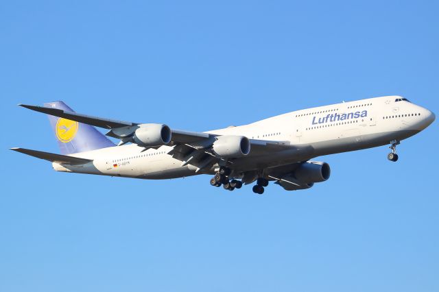 BOEING 747-8 (D-ABYM) - A Lufthansa B747-8i on final approach into Frankfurt Airport.br /br /Location: Viewpoint "West Runway"/Aussichtspunkt "Startbahn West".br /Date: 13.02.23 (dd/mm/yy).