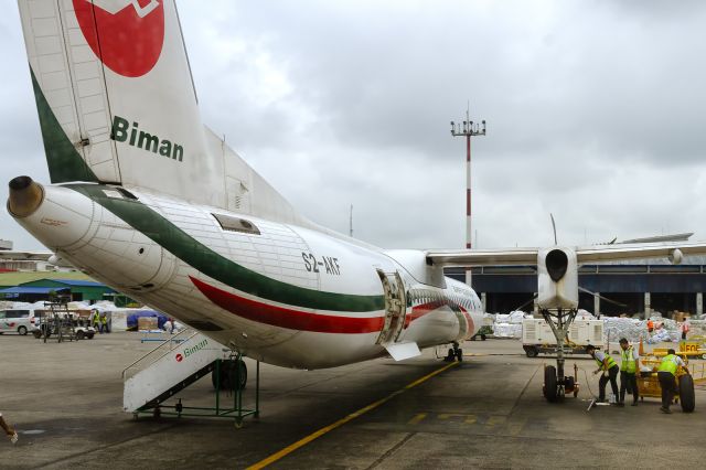 de Havilland Dash 8-300 (S2-AKF) - 28th August, 2024: Aircraft undergoing tire change shortly after arrival from Rajshahi as flight BG 482. 