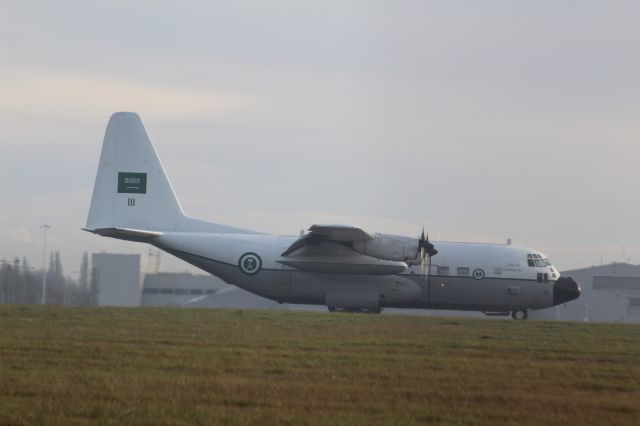 Lockheed C-130 Hercules — - A Saudi Lockheed C-130 Hercules slowing down after landing at Stansted Airport.br /br /Location: Belmer Road, Stansted.br /Date: 11.12.22 (dd/mm/yy).