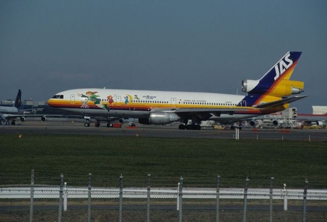 McDonnell Douglas DC-10 (JA8551) - Departure at Narita Intl Airport Rwy34L on 1995/11/28 " Peter Pan c/s "