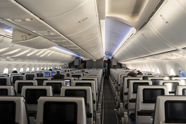 BOEING 787-10 Dreamliner (G-ZBLA) - 30th October, 2021: Rear World (economy) Class Cabin view of BA's B787-1000 on board flight BA 048 from Seattle to Heathrow. 