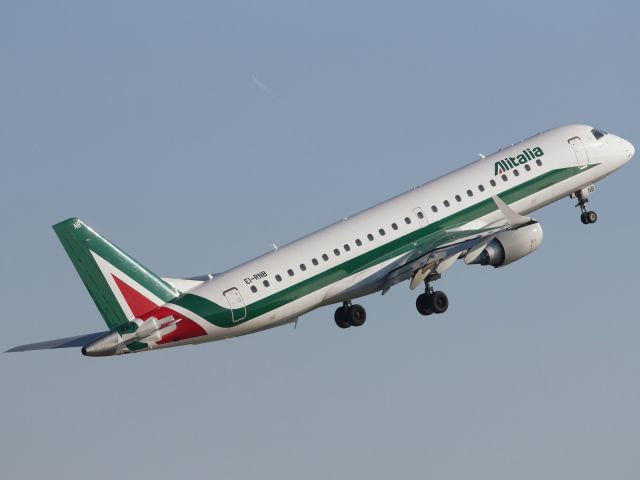 Airbus A319 (EI-RNB) - Alitalia E-190, departs London City Airport.