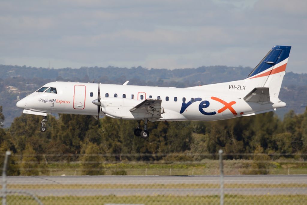 Saab 340 (VH-ZLX) - About to put down on runway 05. Thursday 7th August 2014