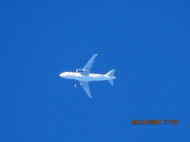 Airbus A319 (N951FR) - Frontier flight 589 from TYS to DEN over Baxter Springs Kansas (78KS) at 38,000 feet.