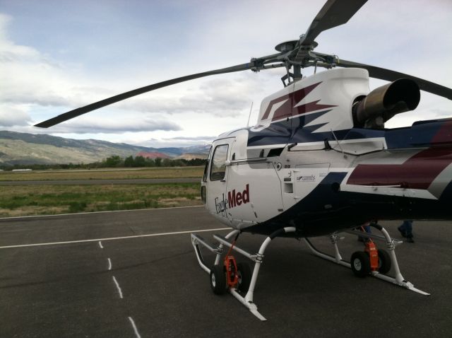 Eurocopter AS-350 AStar (N934EM) - EM34 air medical helicopter at the base in Cody, WY