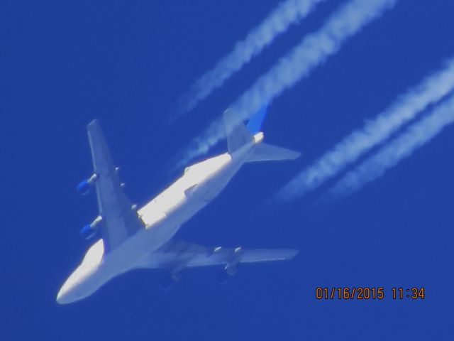 Boeing 747-400 (N249BA) - Atlas Air flight 4341 from Charleston S.C. to Wichita Kansas over Baxter Springs Kansas (78KS) at 34,000 feet.