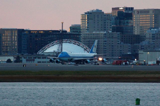 Boeing 747-200 (82-8000) - AF1 parked at sunset.