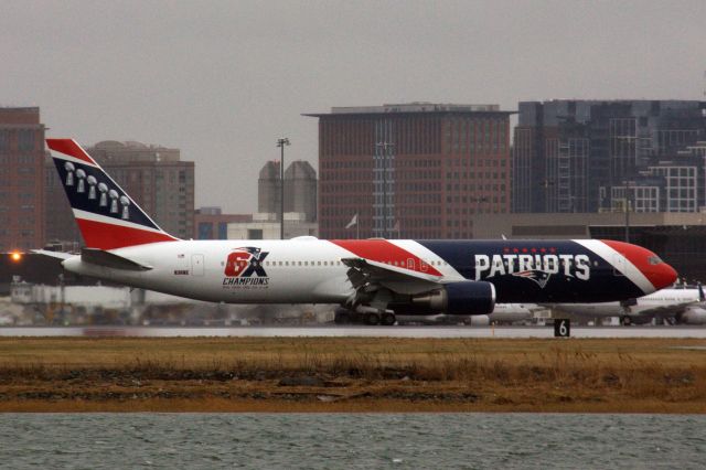 BOEING 767-300 (N36NE) - The New England Patriots B767-300 (N36NE) arrival to Boston Logan Airport tonight from Alaska. Plane was bringing supplies/equipment to Boston Medical facilities to flight COVID19. Plane is normally based at PVD so this is probably the first time at BOS.