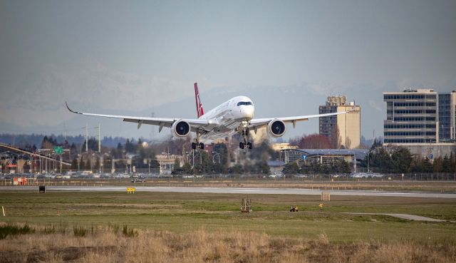 Airbus A350-900 (TC-LGC) - TK75 Turkish Airlines Airbus A350 arriving at YVR reflecting the keys of runway 26R