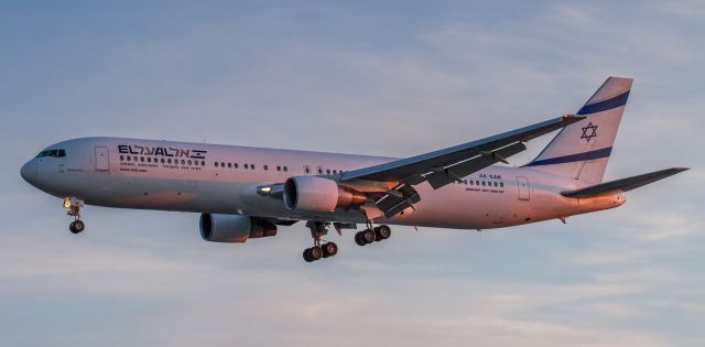 BOEING 767-300 (4X-EAK) - Sun just coming up over the horizon as ElAl is on short finals for runway 23 at YYZ