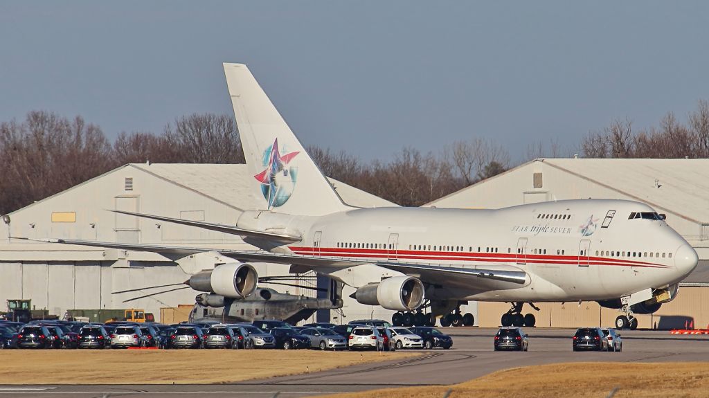 BOEING 747SP (P4-FSH) - January 31, 2018, Smyrna, TN -- Ship P4-FSH sits parked in storage for the winter of 2017-2018, amongst a flock of Nissan cars being stored on the ramp as well.